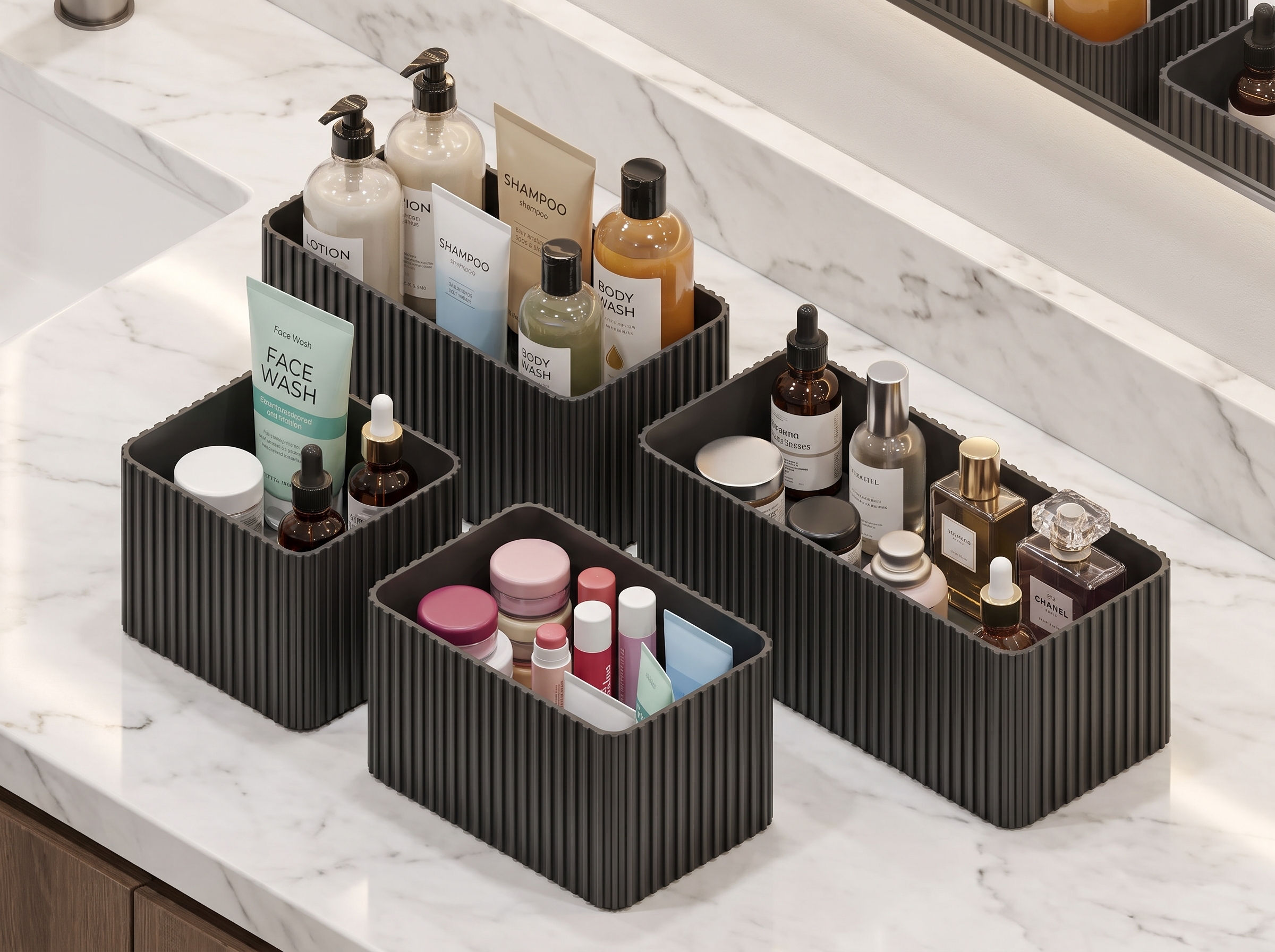 Modern Bathroom Organizer Set | 3D Printable Countertop Storage Boxes