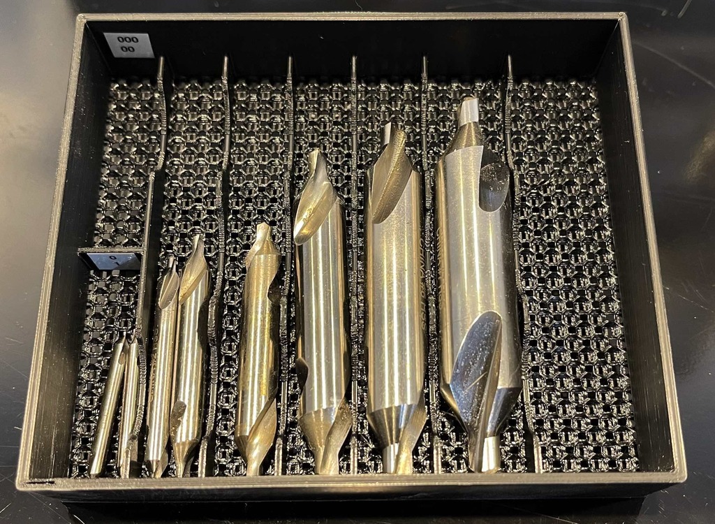 Tray for center drill aka combination drill/countersink set #000 through #8