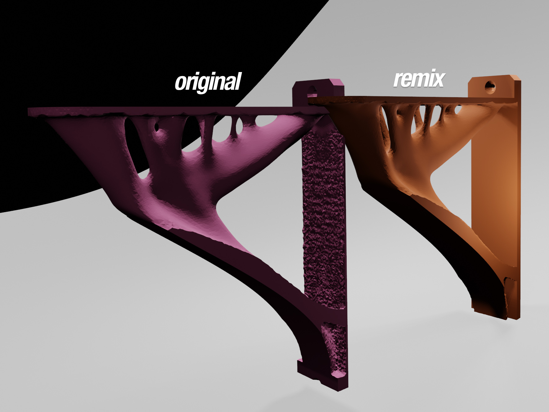 Smoothed topology optimized shelf bracket - Flat & thicker back, smoothed body - photo 2