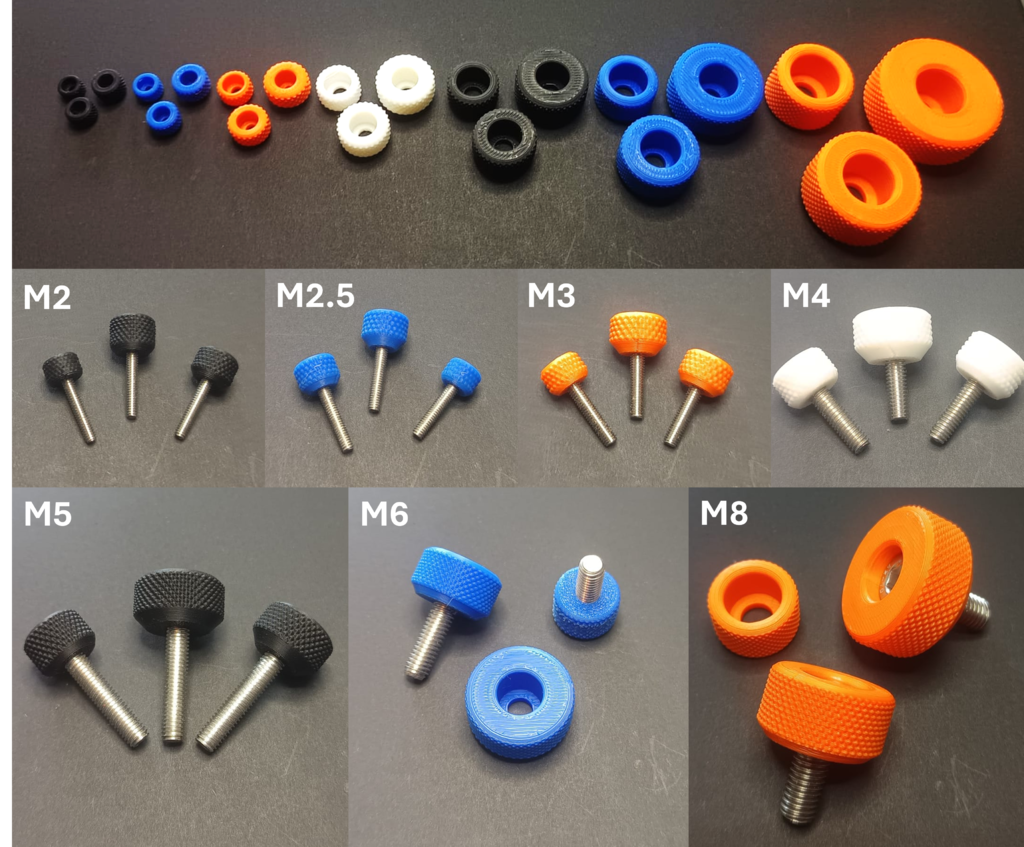 Knurled knobs for M2.5 to M8 internal hex screw