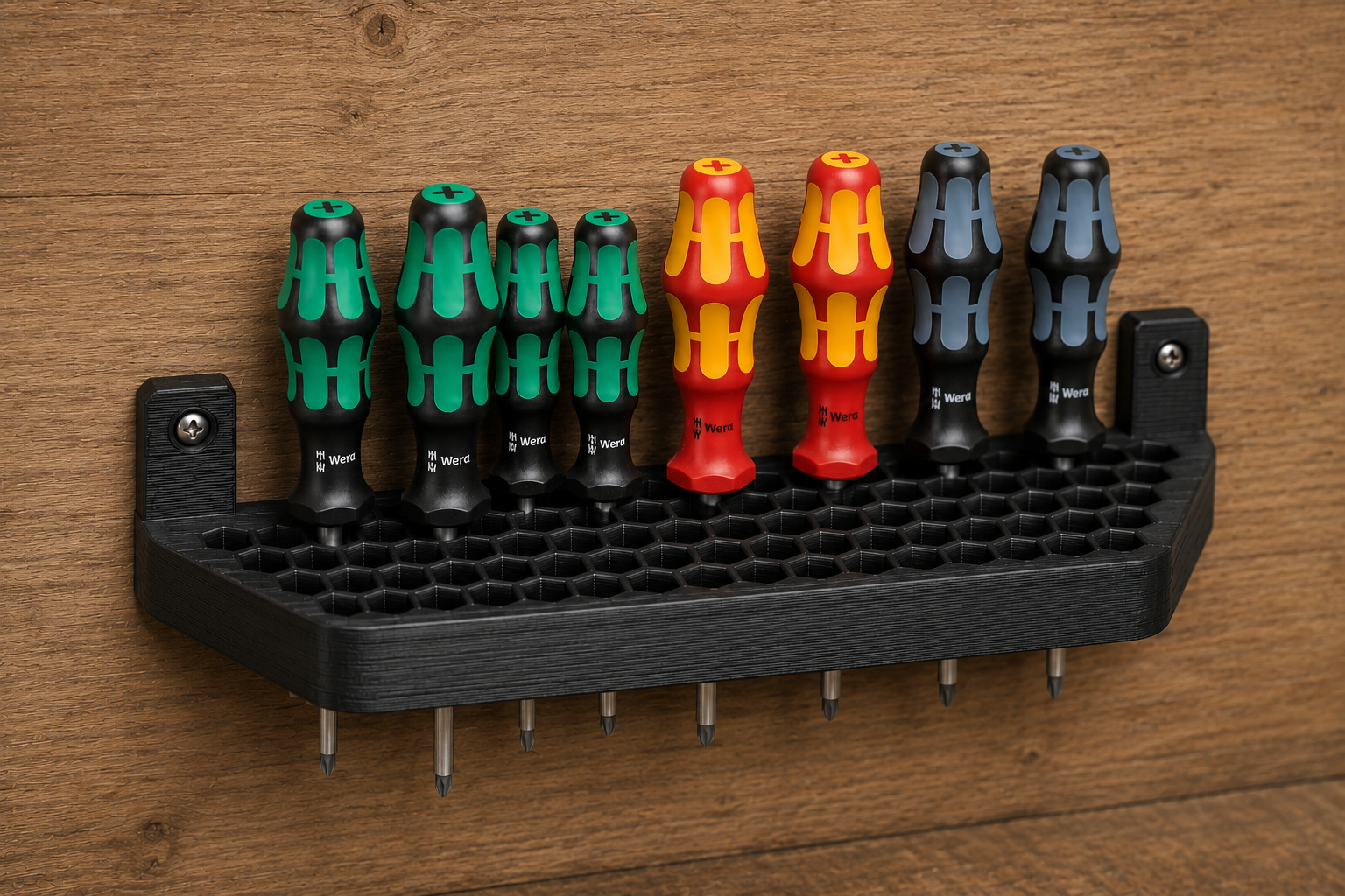 Big screwdriver holder, honeycomb pattern / Velký držák na šroubováky