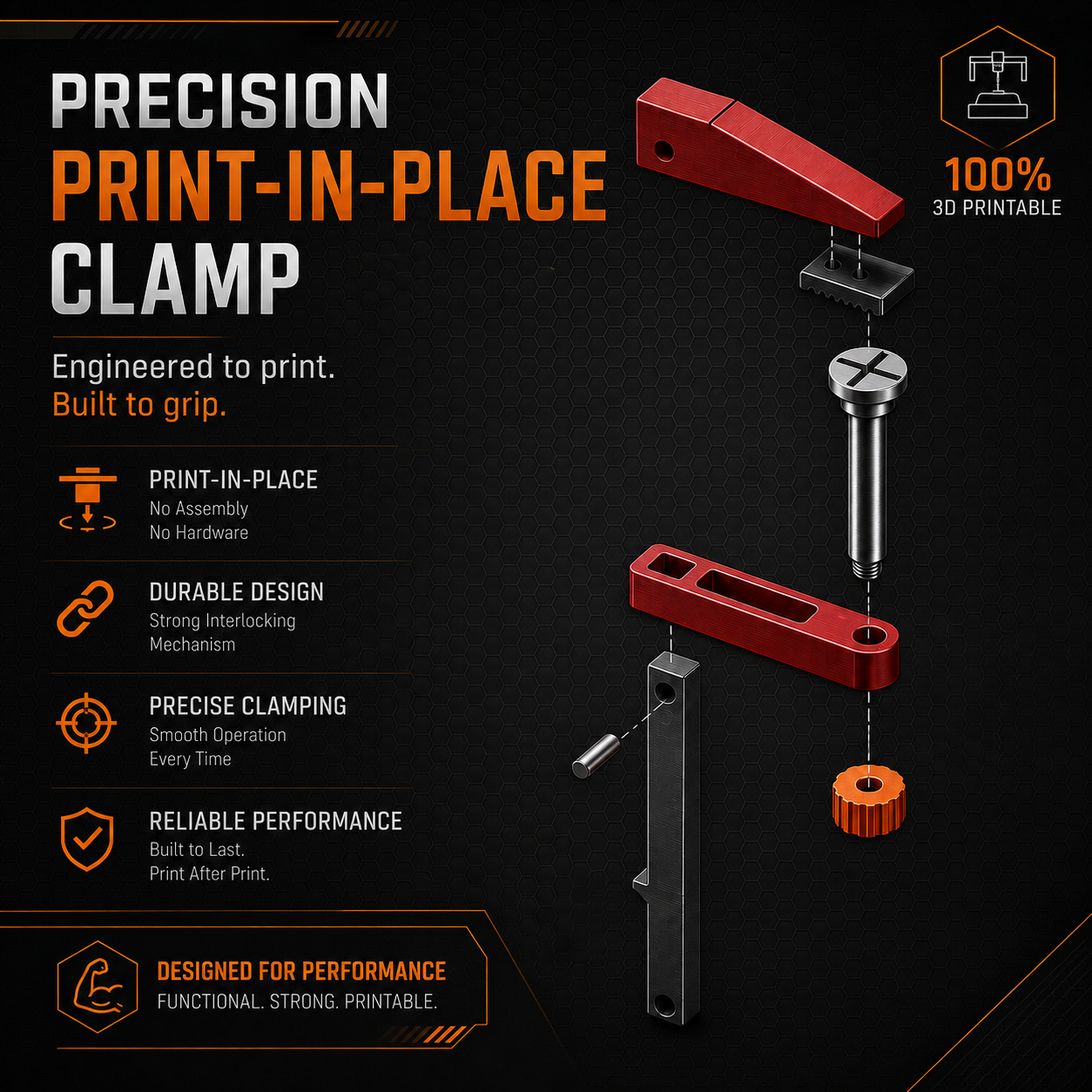 Precision Print‑in‑Place Clamp — Zero‑Assembly Mini Mechanism