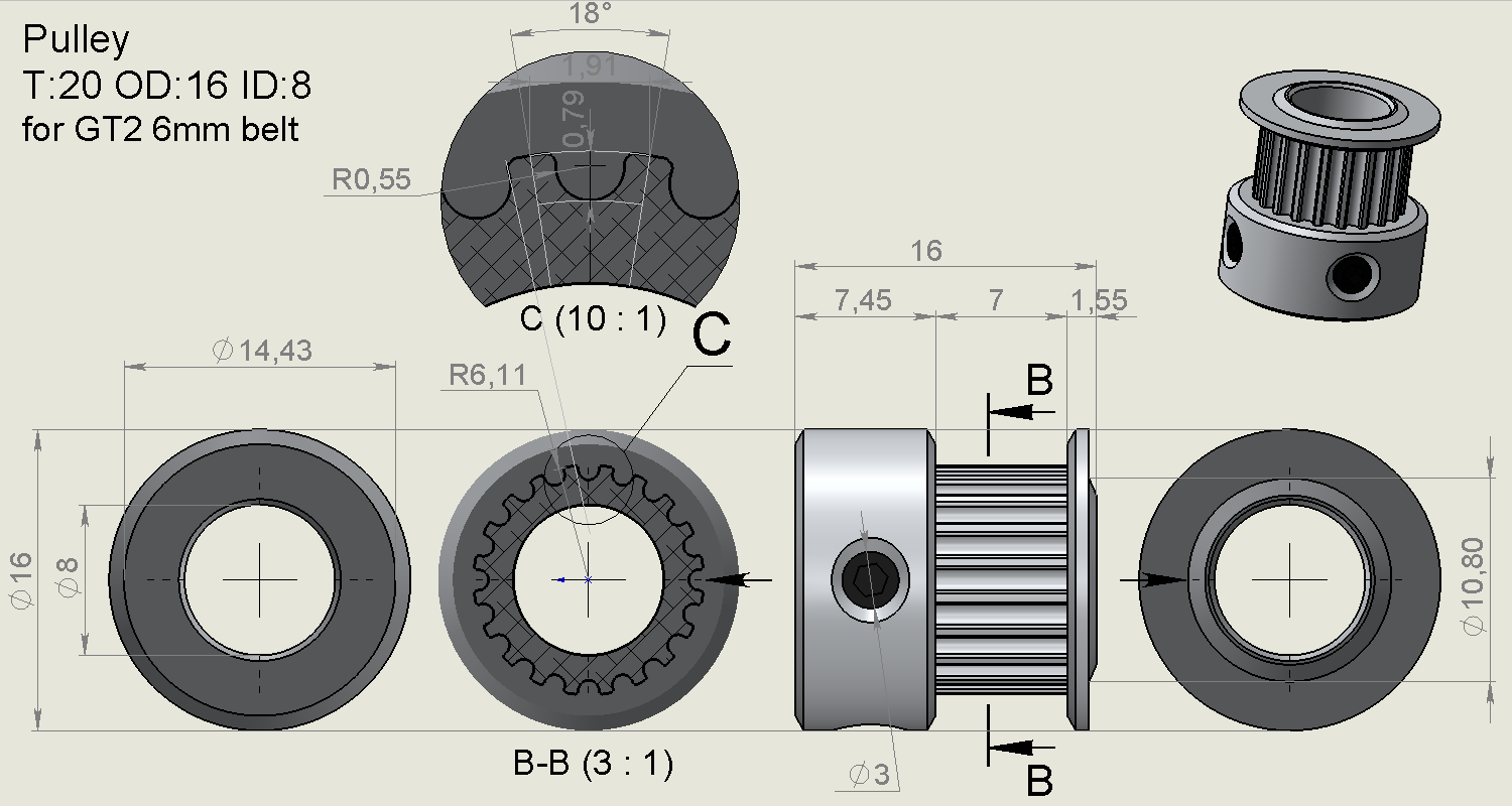 Timing Pulley GT2 (20T, 8mm bore) - photo 2