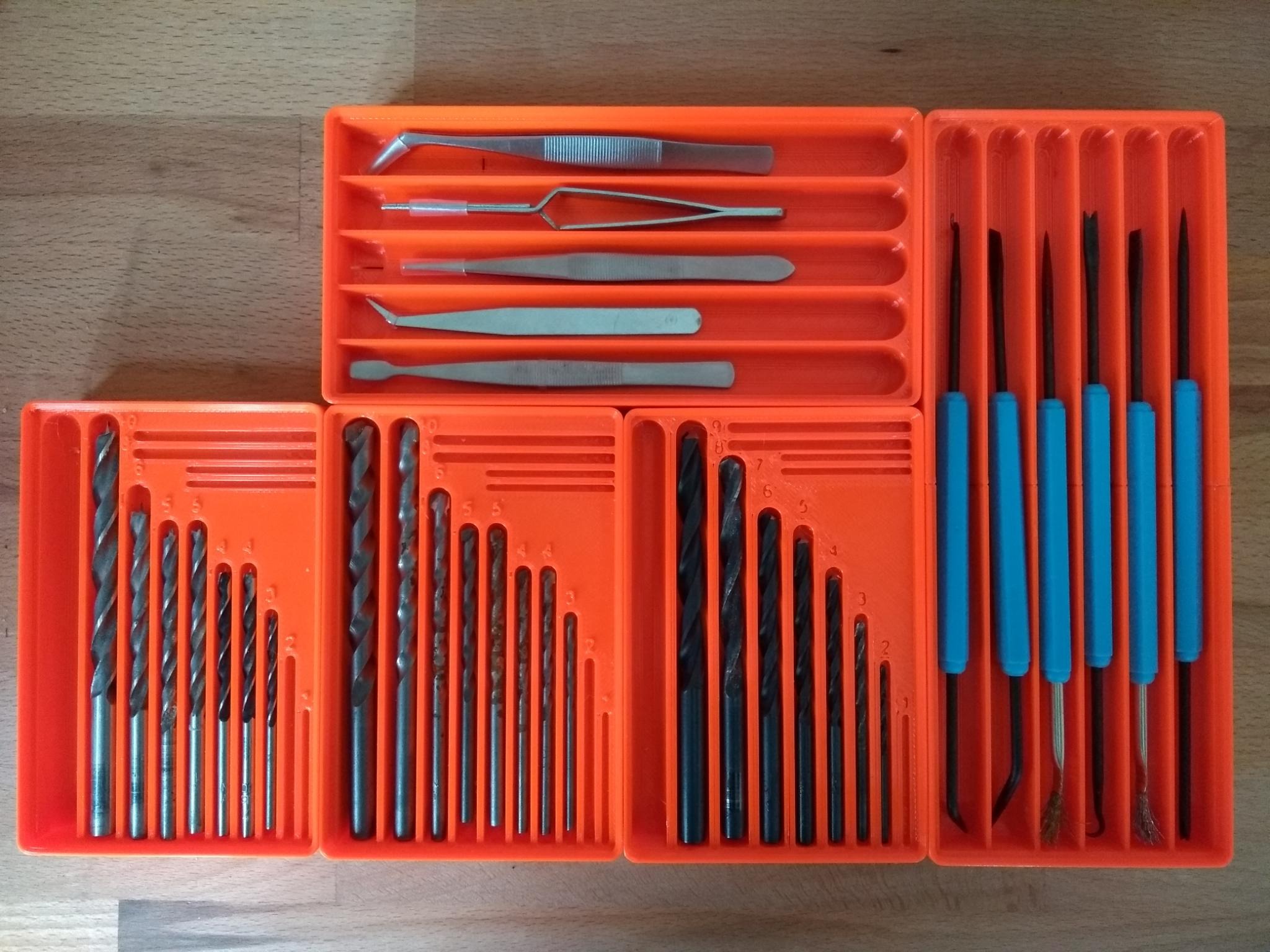 Gridfinity drill bit trays / long tool holder / tweezers holder (height 2.5)