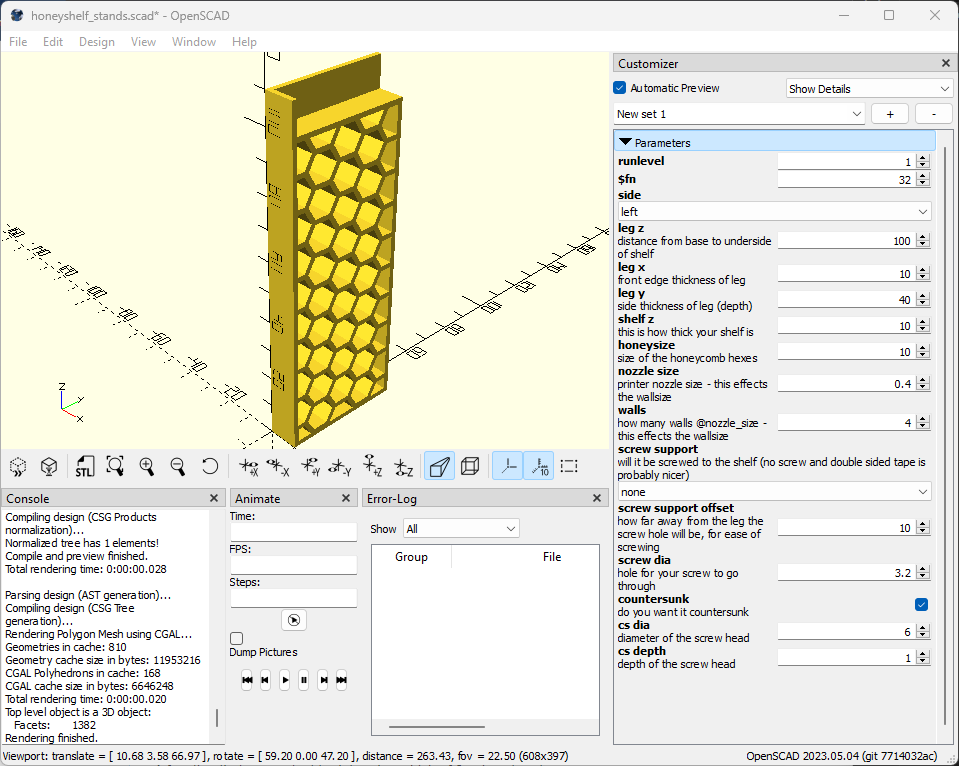Honeycomb shelf stands (parametric openscad) - photo 2