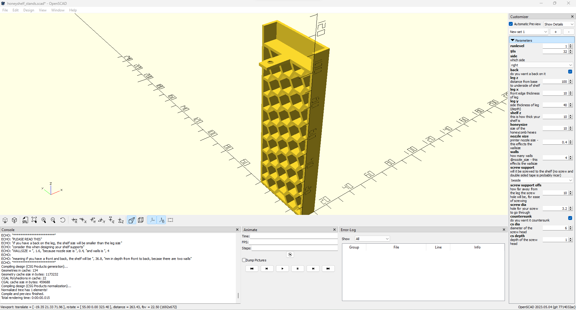 Honeycomb shelf stands (parametric openscad) - photo 3