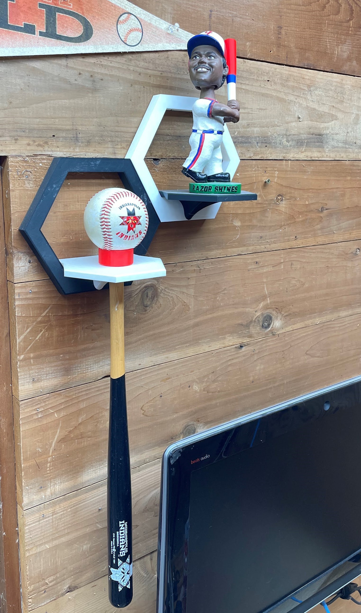 Hexagon Shelf baseball and souvenir baseball bat display holder