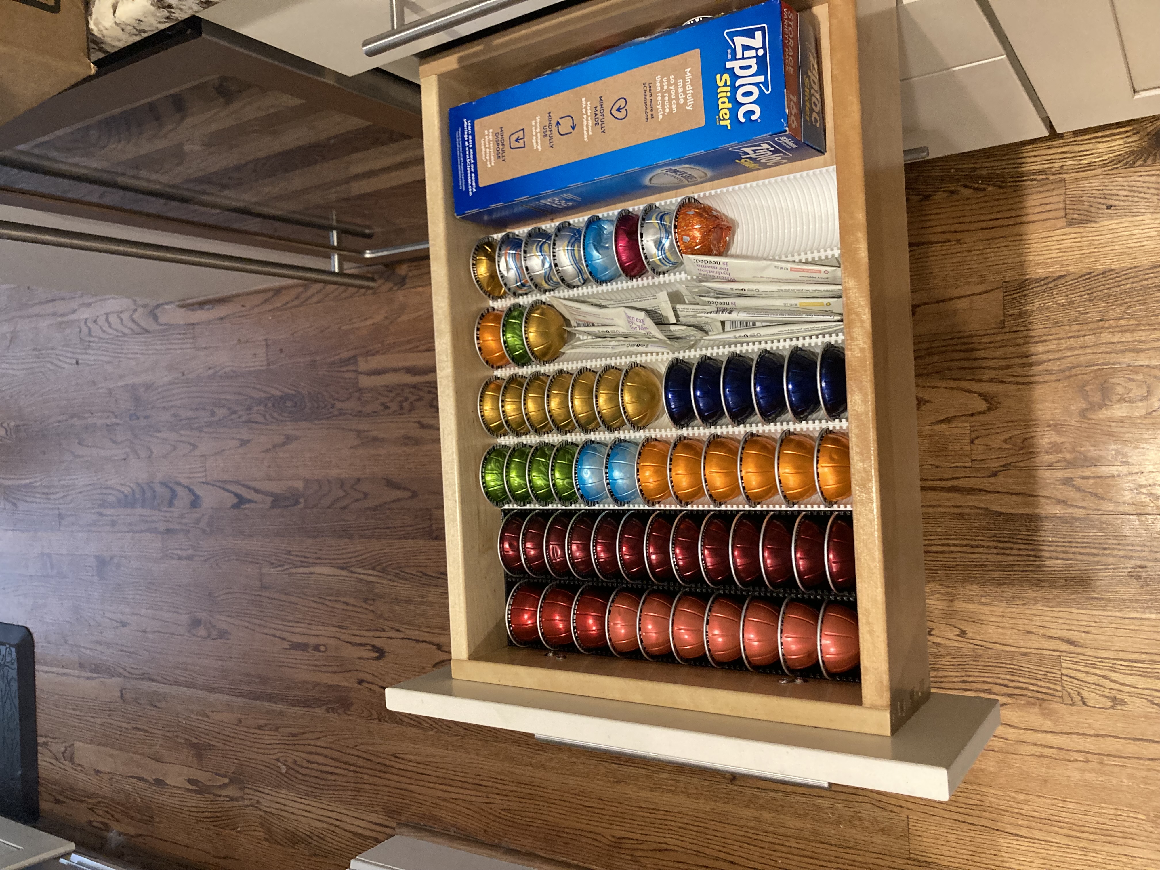 Nespresso Vertuo Pod Drawer Organizer (fully-parameterized, auto-splits into multiple parts)