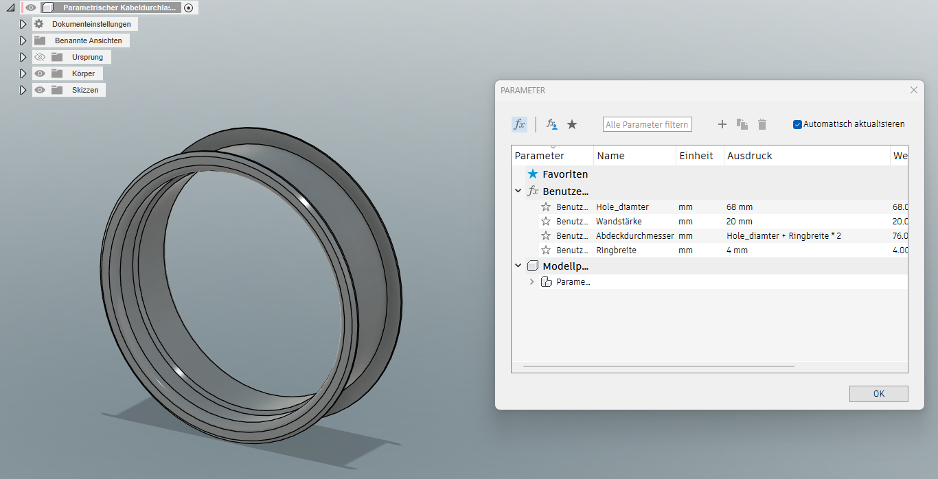 Parametric cable bushing/feed through / Parametrischer Kabeldurchlass