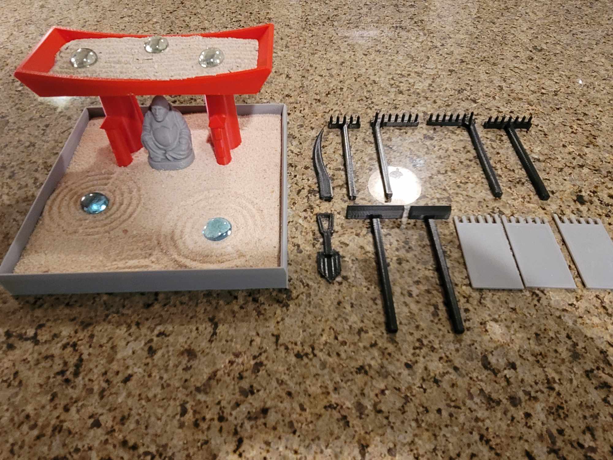 Two layer Zen Garden with Torii Gate Garden with tools