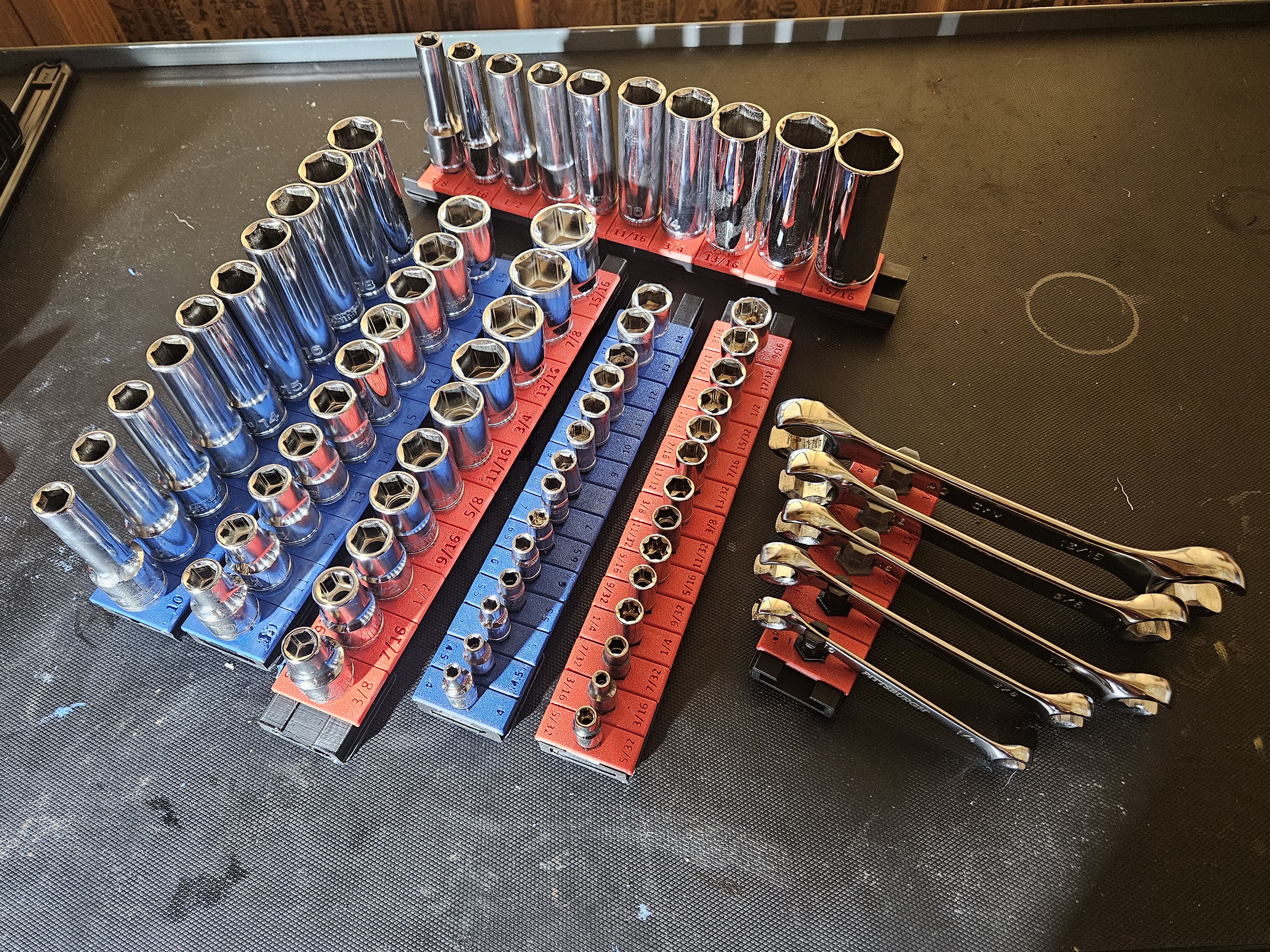 TrackTwist socket holder organizer 3/4" 1/2" 3/8" 1/4" drive SAE METRIC gridfinity V2 Wrench and tool organizer