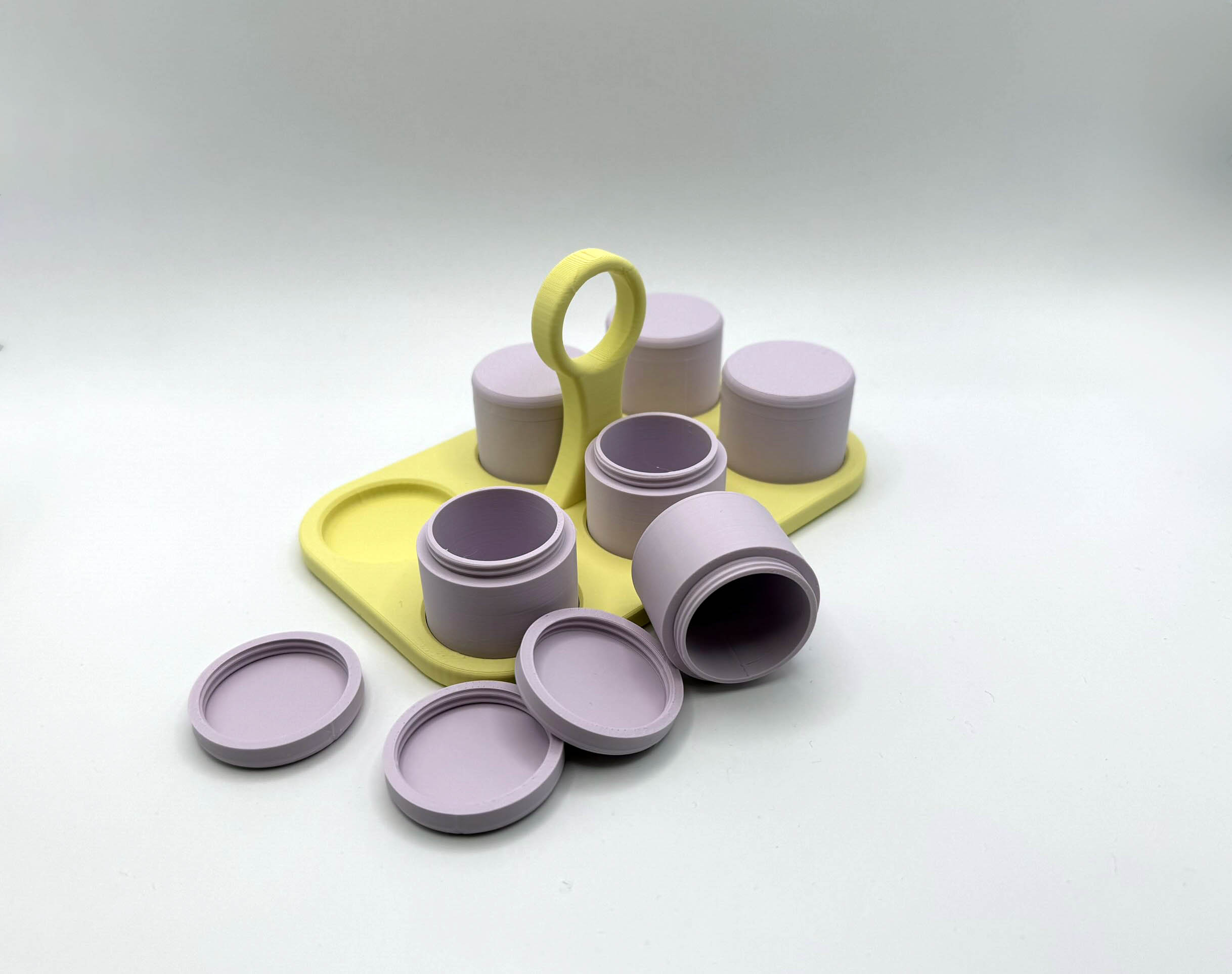 Tray with screw lid containers