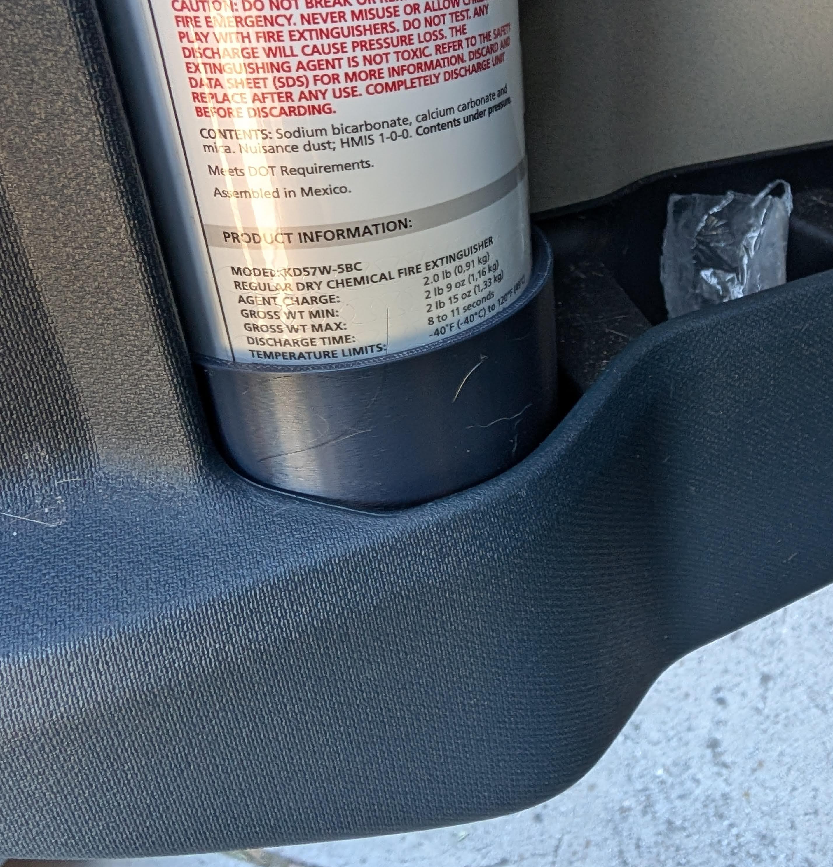 Sleeve for Kidde 21028230 extinguisher to mount in Ford Maverick rear door bottle holder - photo 2