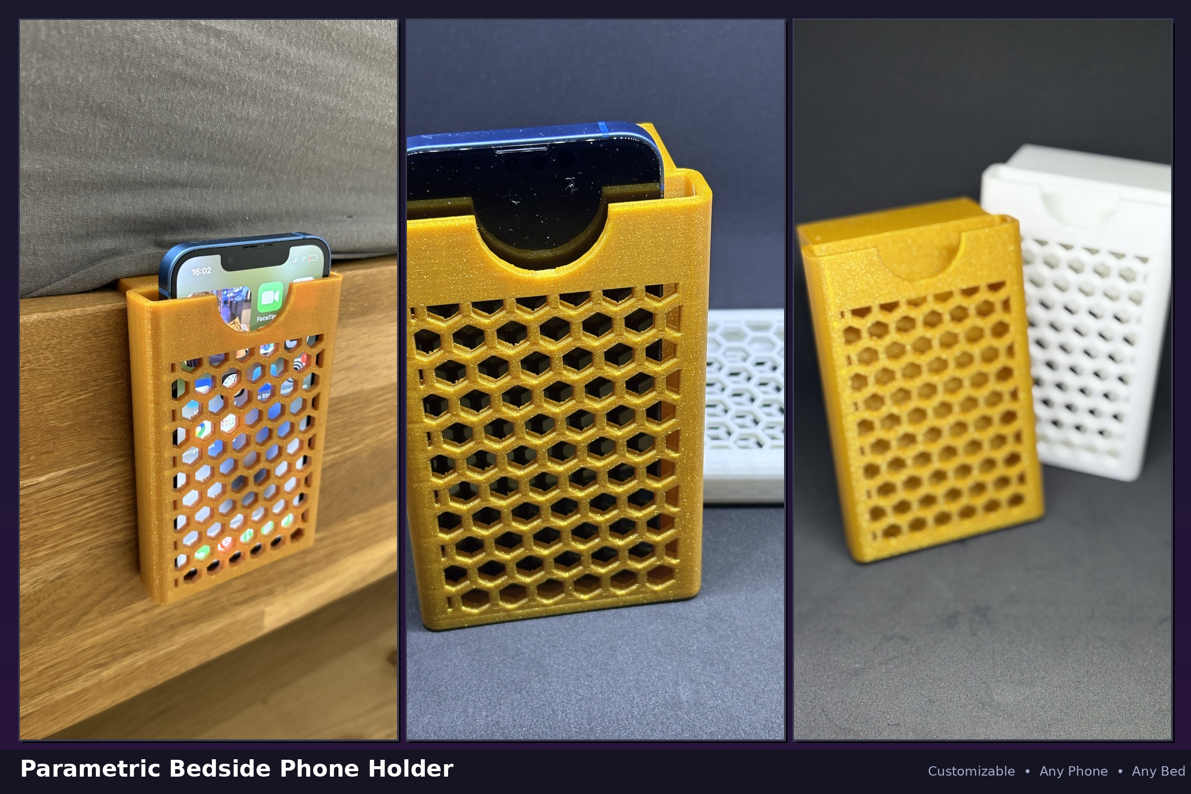 Parametric Bedside Phone Holder - Customizable for Any Phone & Bed Frame - photo 2